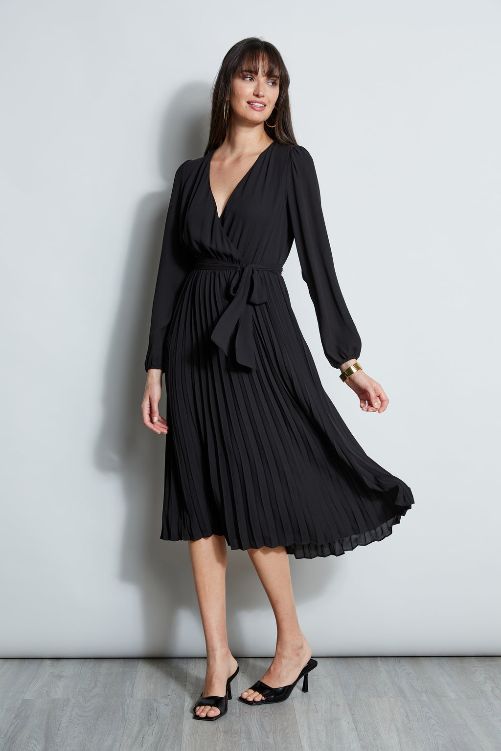 black pleated dress